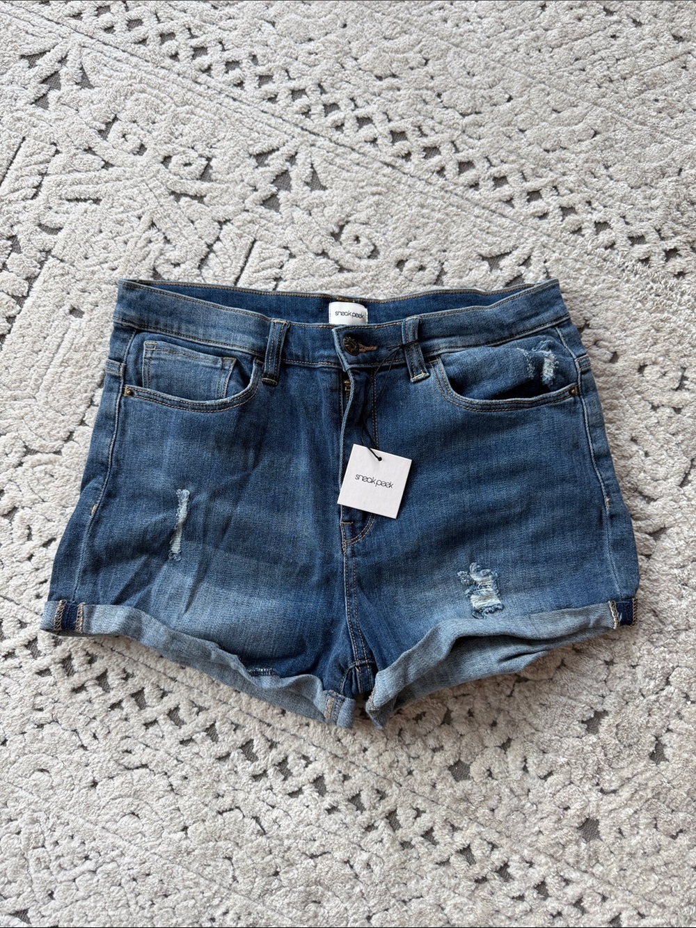 Madewell Dark Blue Distressed Roll-Cuff Denim Shorts